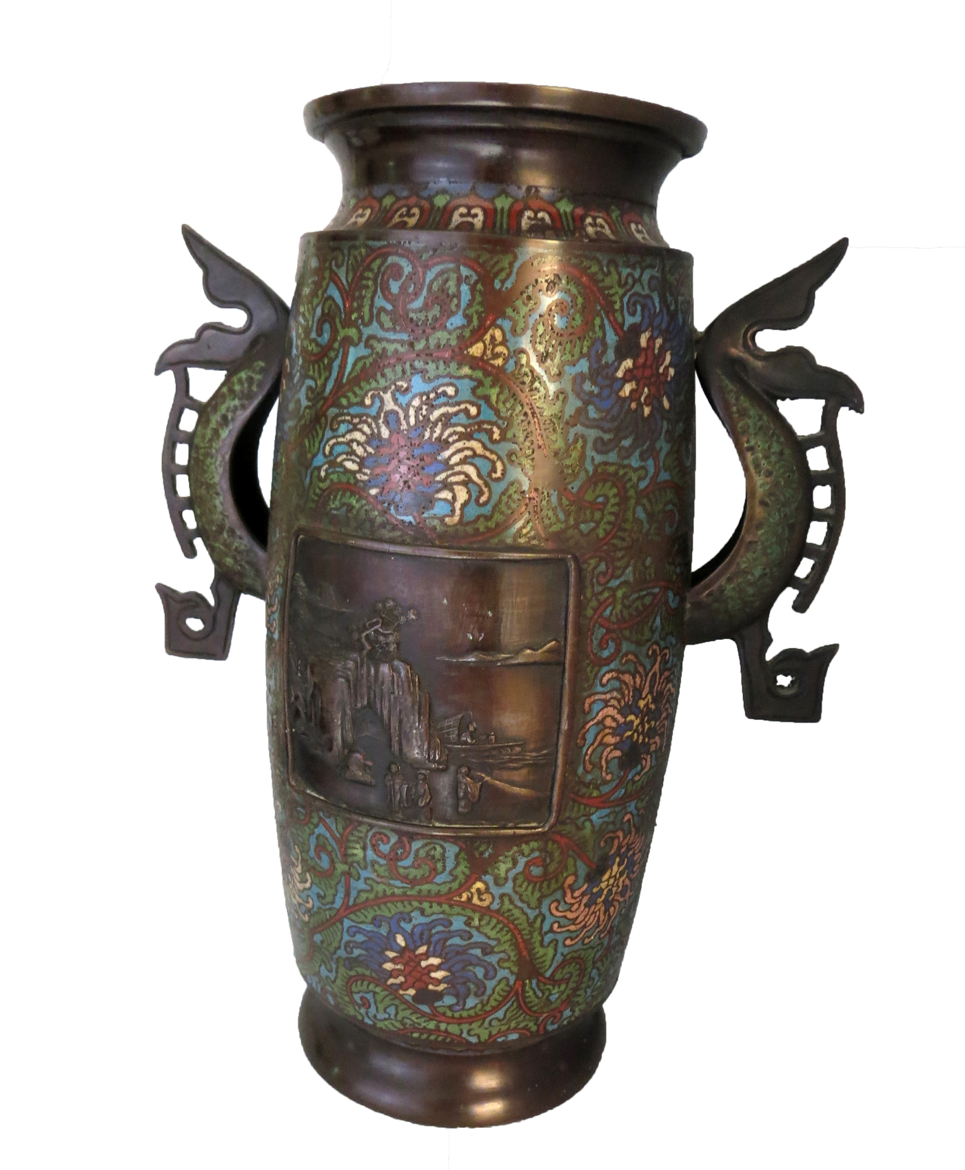 Antique Japanese Bronze Champlevé Enamel Vase | Modernism